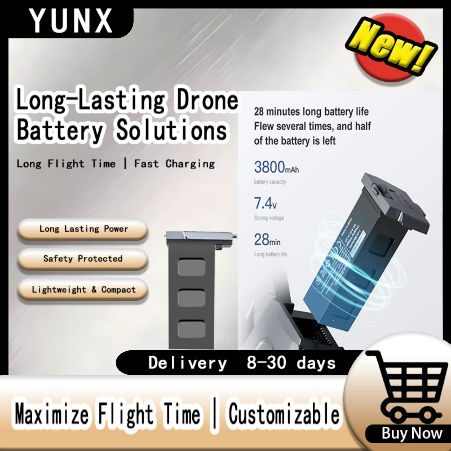 Lyzrc Drone - YUNX 7.4V 3800mAh Rechargeable Li-Po Battery,