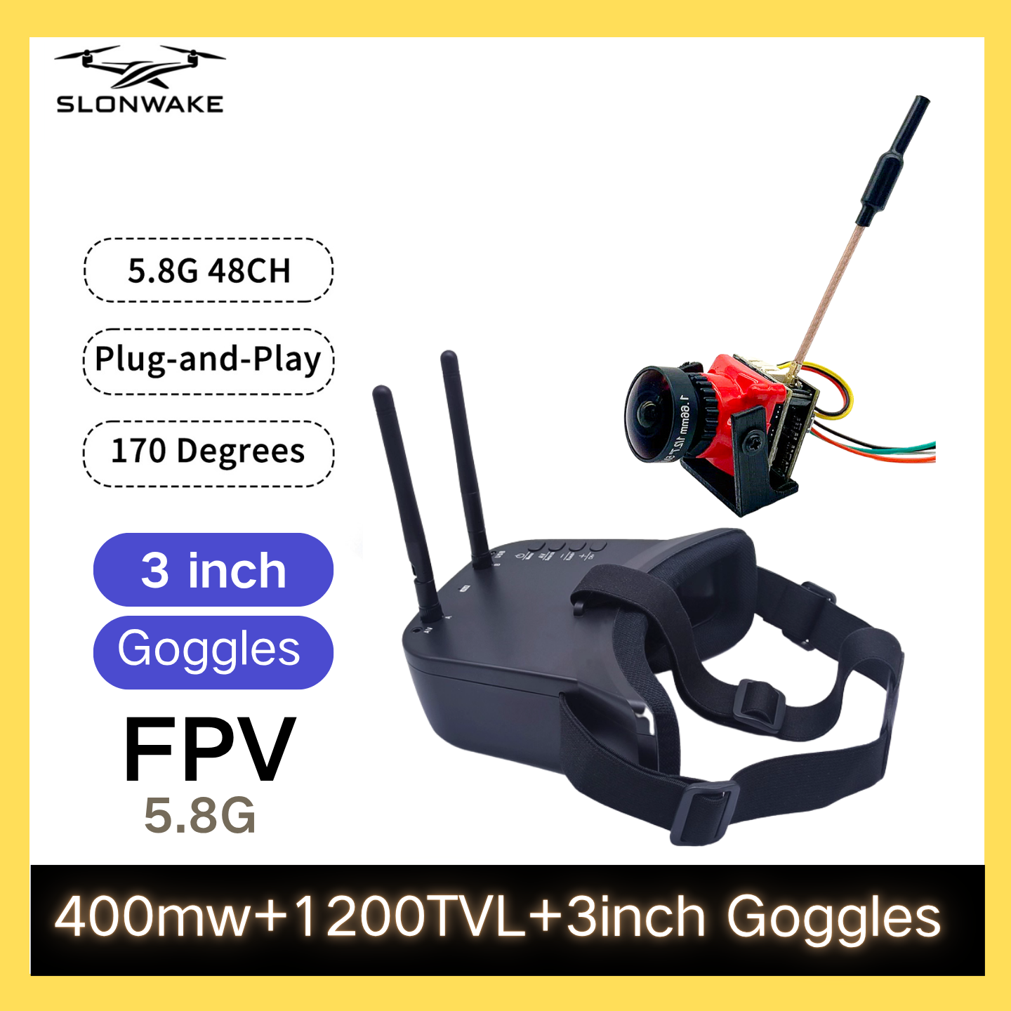 SLONWAKE 5.8G 48CH FPV 400mw V - Drone And Car review and price